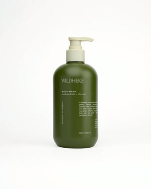Wildheke plant-based body wash with Harakeke and Olive, made in New Zealand
