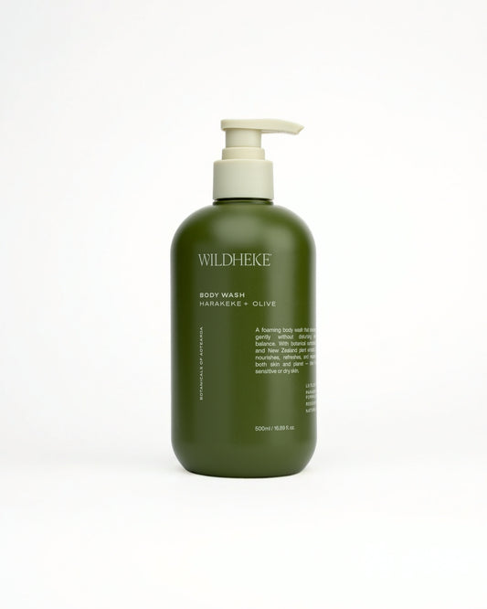 Wildheke plant-based body wash with Harakeke and Olive, made in New Zealand