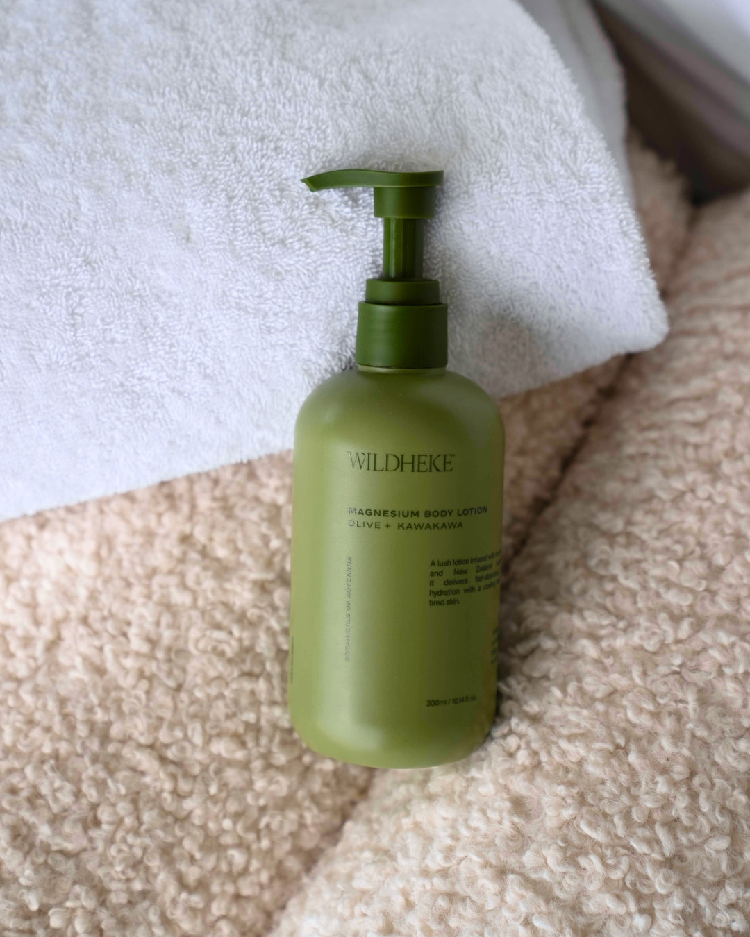 Wildheke plant-based body lotion with magnesium in a bathroom care routine